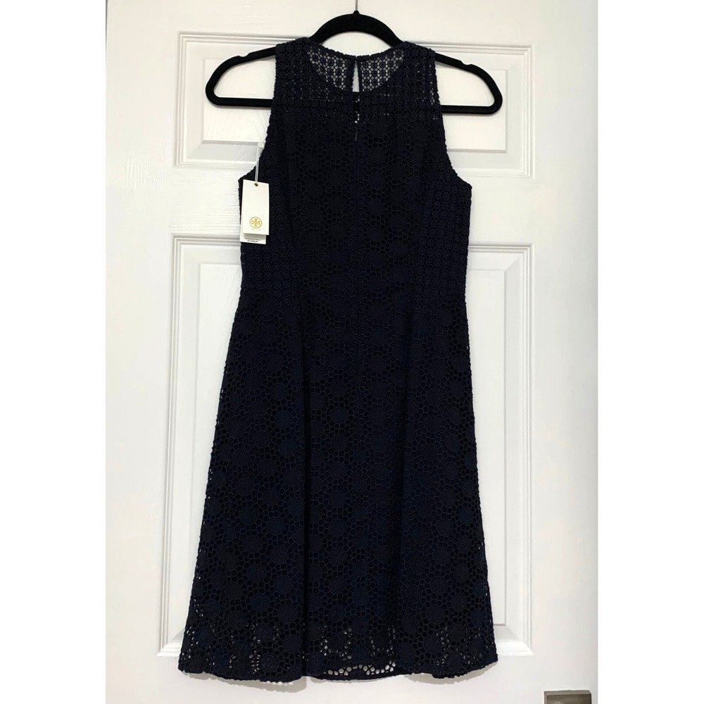 NWT Tory Burch Hallie‎ Eyelet Dress 0 00 XS Cotton $395 Navy Lace Fit Flare - Picture 7 of 13